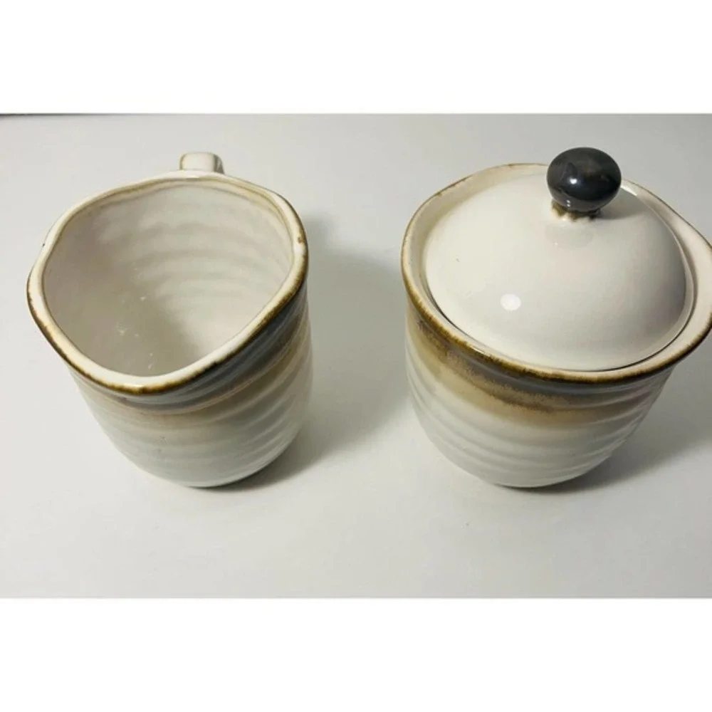 Sango Chromatics Brown Sugar Bowl With Kid And Creamer